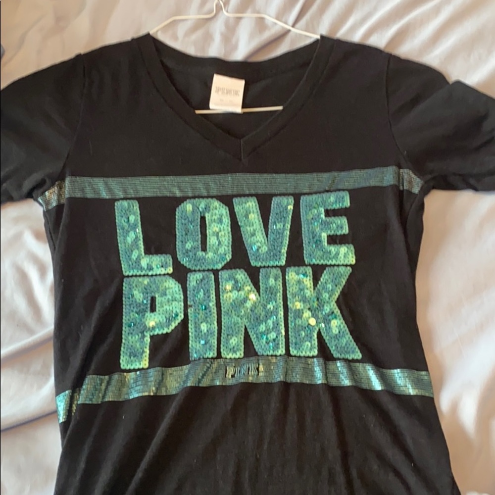 Pink tight fitting v neck